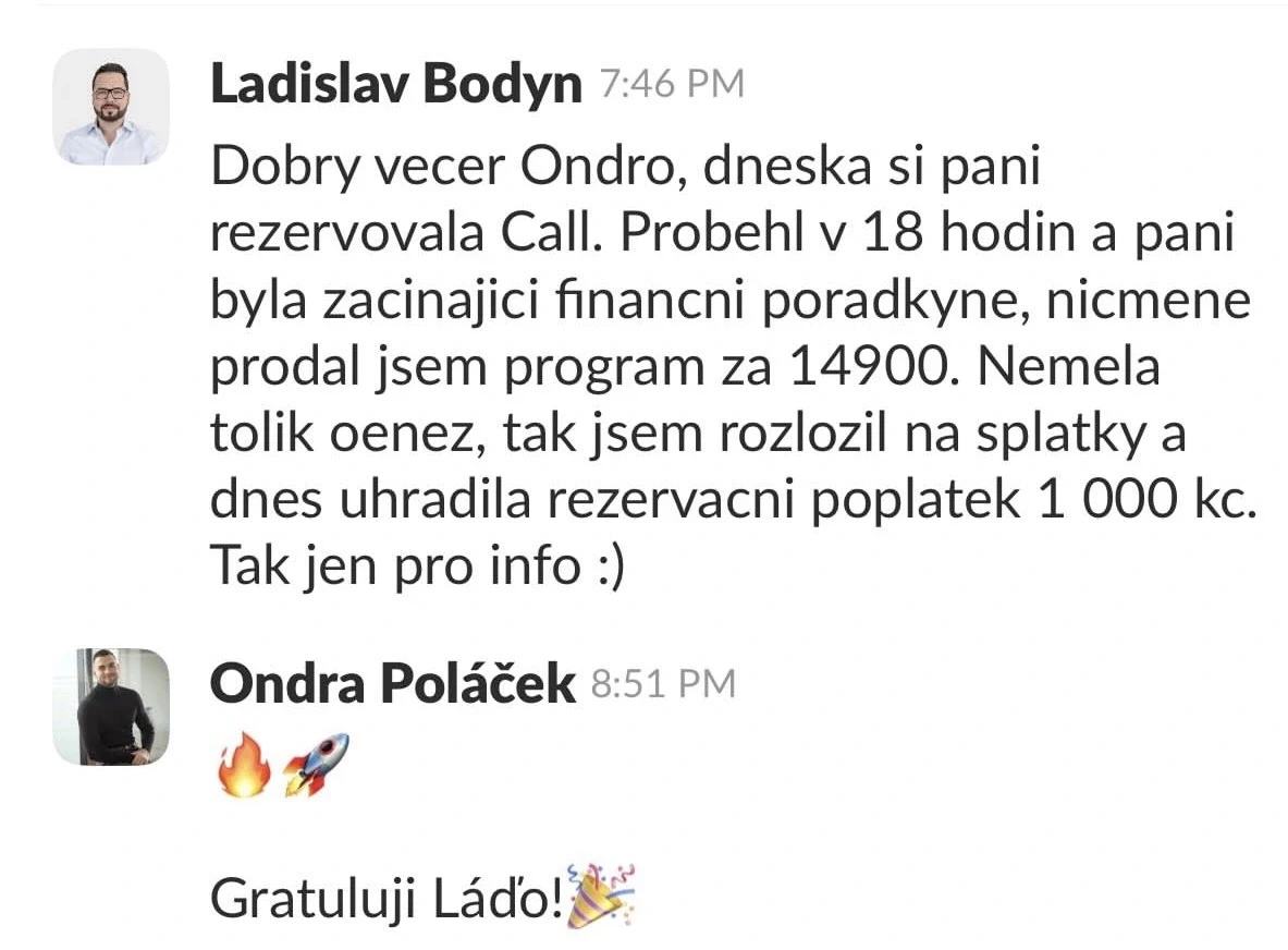 Zpráva od Ladislava Bodyna: prodaný program za 14 900 Kč